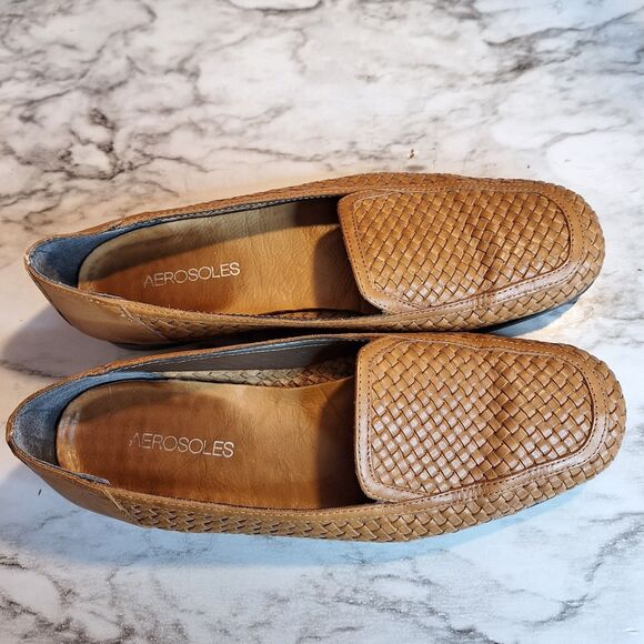 Aerosoles‎ Tobacco Leather Loafer Womens 9B Woven Slip On Low Heel Casual Work - Picture 7 of 15